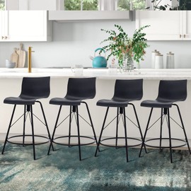 Haobo Metal Bar Stools, Counter Stools Chairs Plastic Seat Swivel Stools Set of 4 for Indoor, Outdoor, Home, Kitchen, Bar Counter, Business (26", 07 Swivel Black)