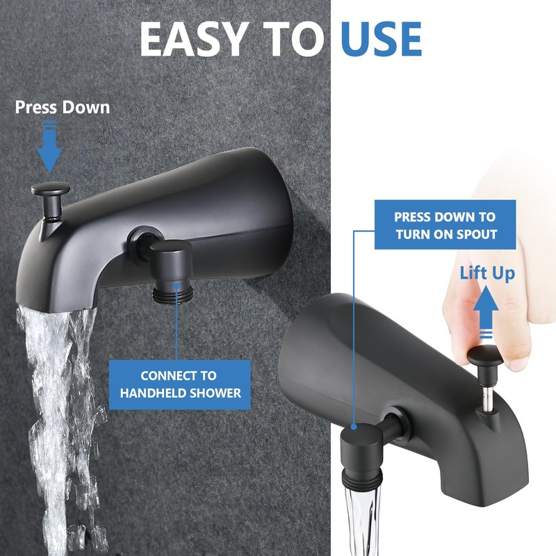 PROOX All Metal Tub Spout with Diverter Matte Black, Diverter