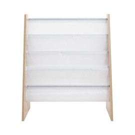 Kids Bookshelf, Book Organizer, Kids Bookcase with 4 Deep Sling Shelves, Natural/White Magazine Toy Storage Book Rack, Universal