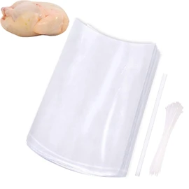 Large Turkey Shrink Bags,30 Pcs 16x30 Inches Clear Poultry Heat Shrink Bags Freezer with Zip Ties, Silicone Straw for Turkey,Chickens,Rabbits