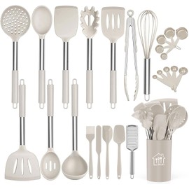 Silicone Cooking Utensil Set,Kitchen Utensils 26 Pcs Cooking Utensils Set,Non-stick Heat Resistant Silicone,Cookware with Stainless Steel Handle