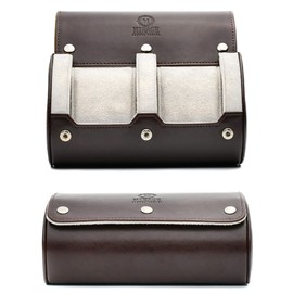 2 Watch Travel Case for Men - Mirage Watch Roll Gift Accessory - Espresso/Ivory Vegan Leather