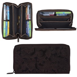 STILORD 'Aurelia' Leather Purse for Women Brown Vintage with Flowers Large Wallet with Coin Storage 12 EC-Cards Horizontal in Genuine Cow Hide Leather, Colour:Canyon - Brown