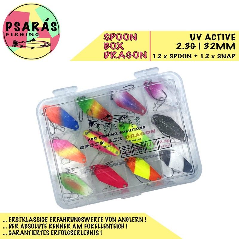 Psarás Dragon trout spoon set box, 12 pieces, 2.3 g,