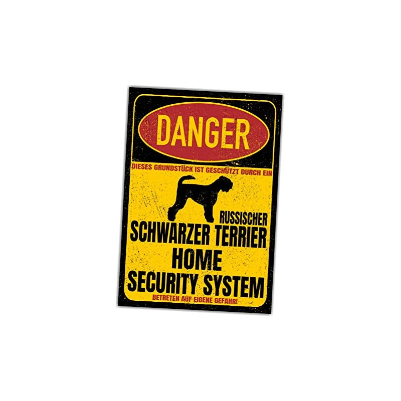 Russian Black Terrier Sign Danger Security System Door Sign Dog