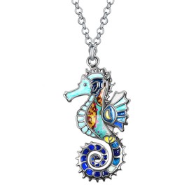 DUOWEI Enamel Tentacle Octopus Necklace Ocean Animals Pendant for Women Girls Charms Ocean Jewelry Gifts (Arctic Seahorse)