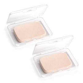 2 Pcs Makeup Sponges with Travel Case, Facial Primer Compact Powder Puff, Cosmetics Blush Applicators Sponges for All Skin Types Wet and Dry Dual Use (Square)