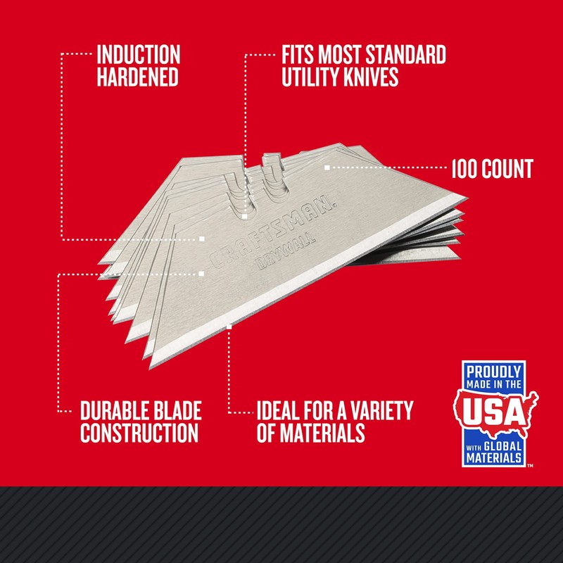 CRAFTSMAN Utility Knife Blades, 100 Pack, For Drywall, Leather, Rubber