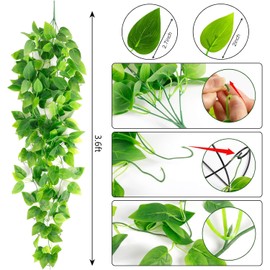 Ageomet 3pcs Artificial Hanging Plants, 3.6ft Fake Ivy Vine for Wall House Room Indoor Outdoor Decoration (No Baskets)