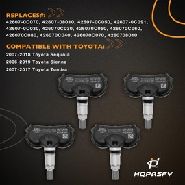 Sensor de presión de neumáticos 315MHz TPMS Sensor 4PCS compatible con Toyota Sequoia 07-18, Toyota Tundra 07-17, y Toyota Sienna 06-19. Reemplaza los números de pieza # 42607-0C070