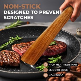 2 Piece Teak Wood Spatula for Cooking, 12 Inch Flat Wooden Turner, Small Wood Flipper for Kitchen Turning Flipping Serving and Scraping