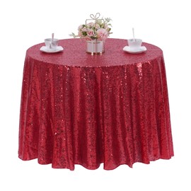 TCBESTO Red Sparkle Sequin Tablecloth Round 90" Glitter Table Cover Metallic Sequence Table Clothes for Birthday Party Baby Shower Wedding