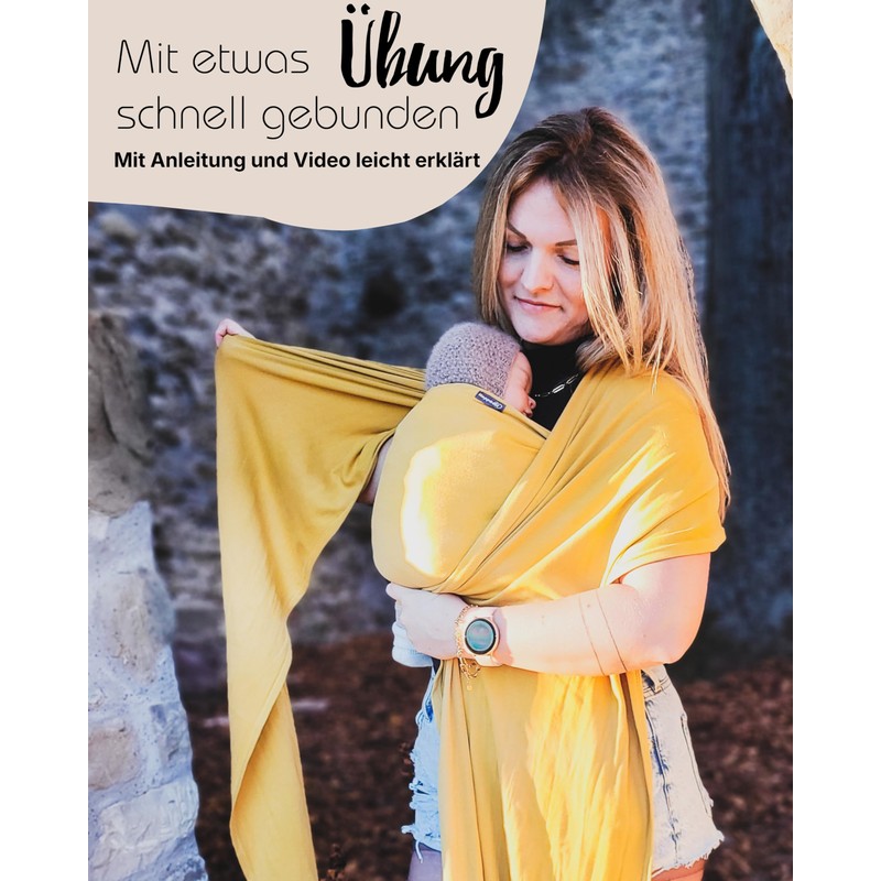 Hoppediz Elastic Baby Sling from Birth, Curry 4.60 m