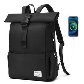 YTL Rolltop Backpack for Men and Women, Large Backpack, Waterproof Bag, Cycling Backpack, Travel Backpack, School Bag, Teenager Backpack, Women, Many Compartments with 15.6 Inch Laptop Compartment,