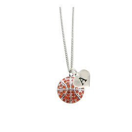 Custom Crystal Basketball Silver Chain Necklace Choose Initial Charm All 26