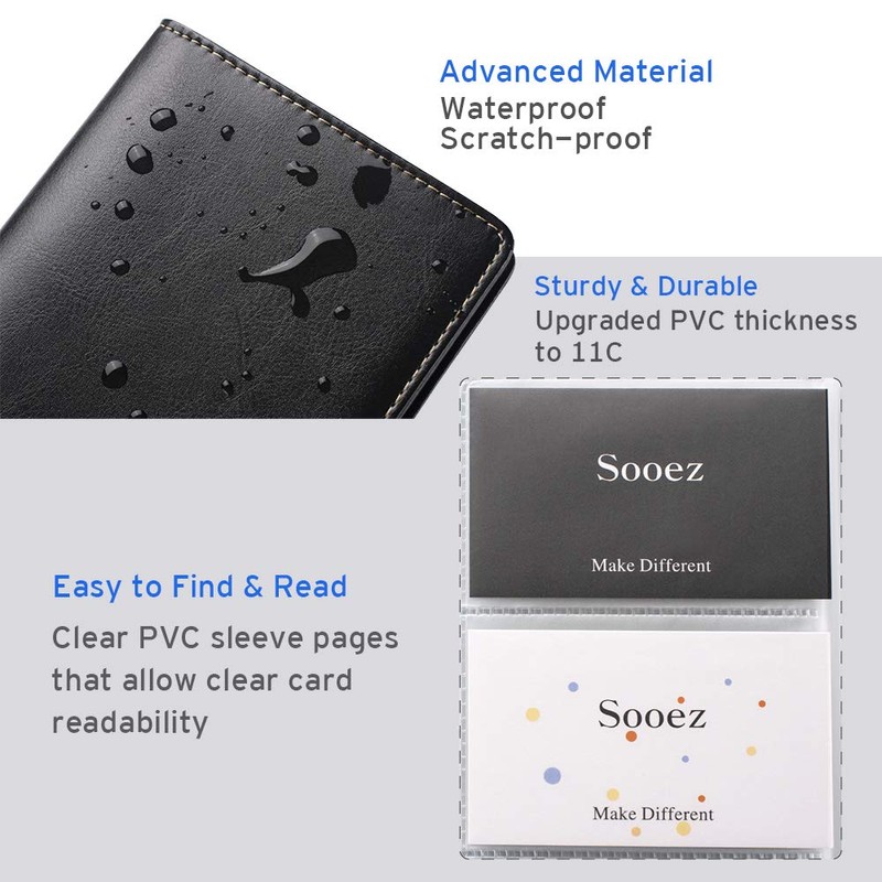 Sooez Leather Professional Business Card Book Holder Organizer, 240 Capacity