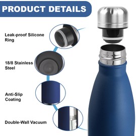 Stainless Steel Drinking Bottle, 1 Litre, BPA-Free, Double-Walled, Thermos Flask, Sports, with Screw Cap, Leak-Proof Thermos Flask, for Hiking, Camping, Fitness
