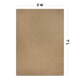 Rughsop Natural Easy Jute Reversible Indoor Outdoor Area Rug, Concentric Frame Design Weather-Resistant Woven Look Indoor Outdoor Carpet for Patio,Porch, Deck, Balcony & Backyard 5' x 7' Natural