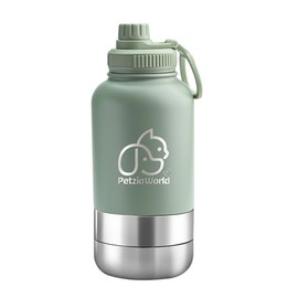 Petzio World Portable Dog Water Bottle & Collapsible Dog Bowl Set – No-Spill, Travel-Friendly Puppy Essentials for Food & Water – Durable Dispenser for Outdoor Adventures (Green)