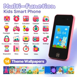 Kids Smart Phone, Christmas Birthday Gifts for Boys Girls Toddler Cell Phone Toys with Dual Camera Music Player Mini Educational Learning Games Fake Phone for 4-8 Year Old with 16G SD Card (Pink)