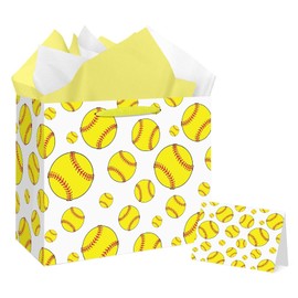Jiaoiudi Softball Birthday Gift Bag with Tissue Paper Softball Birthday Gift Wrap Bag