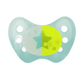 Dentistar® Night Latex Dummies Set of 3 - Size 3 from 14 Months - Teeth & Jaw Friendly Luminous Dummy for the Night - Turquoise with Star Motif, Glow in the Dark - Made in Germany