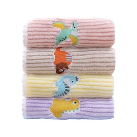 4 Pcs Soft Kids Washcloth Towels with Embroidered, Multicolor Children's Facial Towel, Cotton Baby Face Washer Hand Towels Cute Dinosaurs 25 x 50 CM (a)