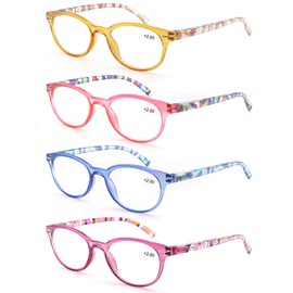 MODFANS Reading Glasses Women 4 Pack Fashion Ladies Readers 1.25 Strength,Women's for Reading Comfort Spring Hinge Arm Eyeglasses-Lightweightest Round Frame Look Stylish to Wear,Come with Pouch