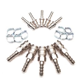 Rectus 21 Type - Quick Connector Set with 6mm Hosetail Used on Water Fed Pole Systems 5 Pack Including Double Ear O Clips