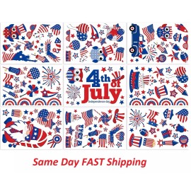 Tatuo 9 Sheets 4th of July Window Decals Stickers Independence Day Gnome USA Patriotic
