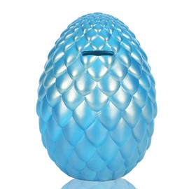 H&W Dragon Egg Piggy Bank - Unbreakable, Shiny Color, Large Capacity Money Box for Kids - Home Decor Birthday Gift for Boys Girls,Coin Saving Boxes (Cyan)