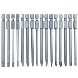 16pcs 1/4" Hex Shank 100mm/4 Inch Long Screwdriver Bit Sets, Magnetic Hex Head Allen Wrench, Torx Bit Set, Flat Head Slotted Tip Bit, Cross Phillips Screwdriver Bits