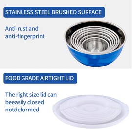Moxinox Blue Mixing Bowls with Airtight Lids, Stainless Steel Nesting Mixing Bowls Set of 7, Ideal for Baking, Prepping and Serving Food, Size 7, 3.6, 2.7, 2.1, 1.5, 1.1,0.8 QT, Stackable Design