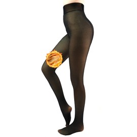 Huasemy Fleece Lined Tights Sheer Women - Winter Fake Translucent Warm Pantyhose Leggings Sheer Thick Tights,Black，S-M