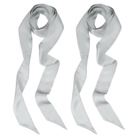 PATIKIL Stylish Ribbon Scarf, 2 Pack Solid Color Skinny Scarf Pure Long Neckerchief Silk Satin Sash Belts Hair Scarves Handbags Ribbon Necktie for Women, Grey