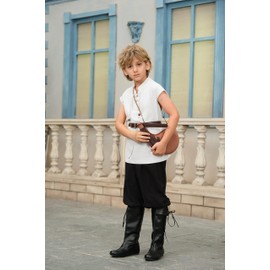 Haloumoning Boys Renaissance Pirate Sleeveless T Shirts Kids Viking Medieval Lace-up Shirt Scottish Costume Tank Tops, White