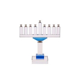 Copa Judaica Crystal Menorah for Chanukah with Blue Accents – for Standard Hanukkah Candles and Most Oil Cups – Branch Menora Style – 10.5" Tall x 10.5" Wide