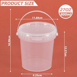 Yesdate 10 Pack 27 oz Round Deli Containers with Lids, Airtight Food Storage Container Buckets, Ice Cream Tub with Handle, Clear