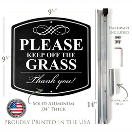 Elegant Aluminum "Please Keep Off the Grass" Sign With Reflective Text, Durable Yard Decor, Includes 28" Stake And Hardware, Weatherproof Outdoor Lawn Maintenance Message