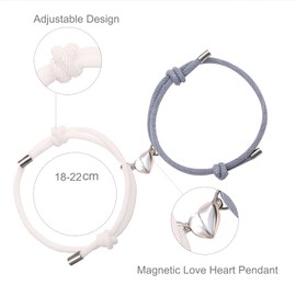 Couple Magnetic Bracelets, Relationship Bracelet Couple Gifts for Boyfriend Girlfriend Men Women and Your Lover, 2 PCS Mutual Matching Couple Bracelets with Love Heart Pendant(Gray&White)