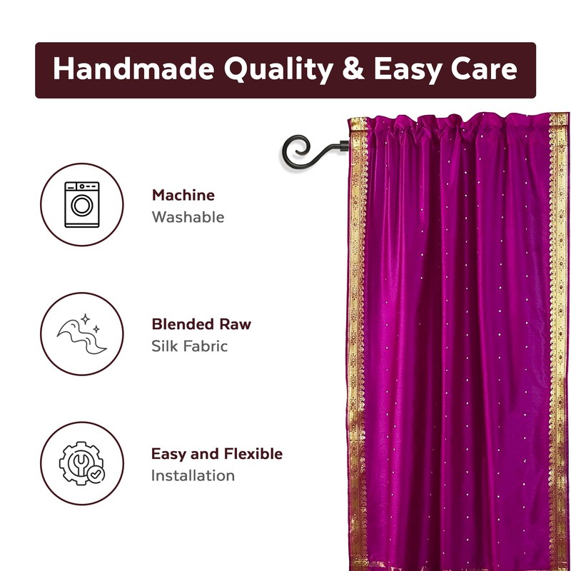Indian Selections Violet Red Rod Pocket Sheer Sari Curtain/Drape/Panel -