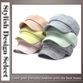 One Limitation CP884 Women's Checkered Newsboy Hat, Hat, Polyester, Fashion, Tweed, yellow