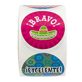 Spanish Teacher Reward Stickers / 500 Motivational Bilingual Espanol Kids Homework Worksheet Award Roll / 8 Alternating Encouraging Classroom Phrase Designs / 1.5" Elementary Student Recognition