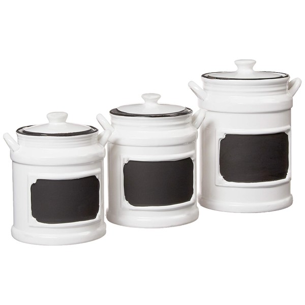 American Atelier Vintage Canister Set 3-Piece Ceramic Jars Chic Design With Lids for Cookies, Candy, Coffee, Flour, Sugar, Rice, Pasta, Cereal & More, 21x8x11, White/Black