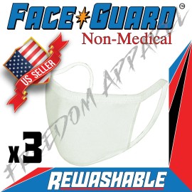 Face Guard 3 Pack - Reusable Cotton Cloth Face Masks (Color White)