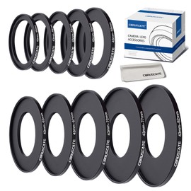 10 pieces 43 mm filter ring adapter set, filter metal step rings for all brands, UV ND CPL 43-46, 43-49, 43-52 mm, 43-55 mm, 43-58 mm, 43-62 mm, 43-67 mm, 43-72 mm, 43-72 mm, 43-82 mm + lens cleaning