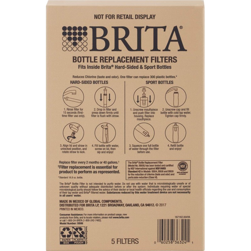 Brita Water Bottle Filter Replacements - BPA Free - 5