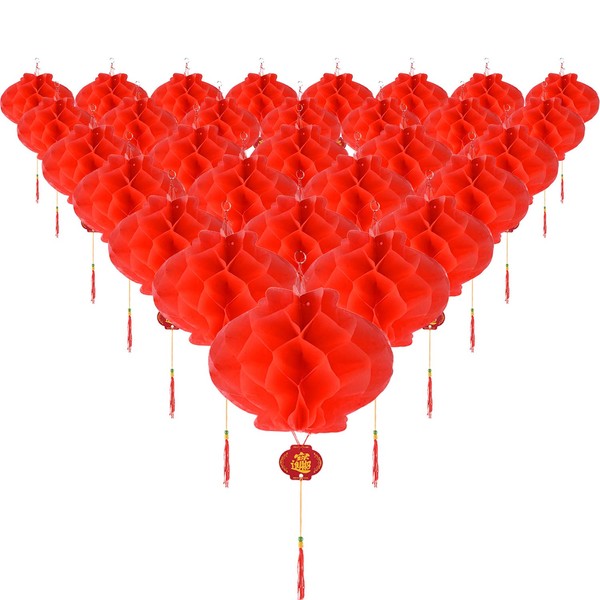 Tatuo Pack of 30 Red Plastic Paper Lanterns Red Hanging Lanterns for Chinese Spring Festival Wedding Festive Decoration, 8.4 Inches