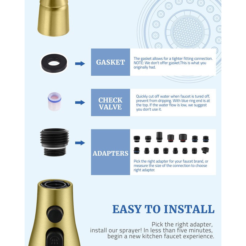 Kitchen Faucet Head Replacement with 15 Adapters - 3 Functions