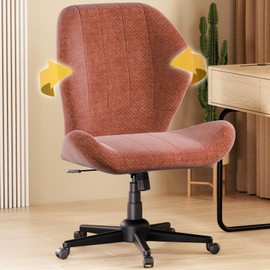 ZZW Cross Legged Chair Armless Office Chair with Wheels Wide Desk Chair with Tall Back Comfy Vanity Chair with Stress Relief Curved Design Seat Criss Cross Chair for Bedroom & Office & Home